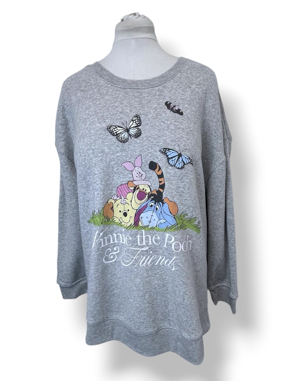Disney Women’s Plus Winnie the Pooh & Friends Graphic Pullover Sweatshirt Grey